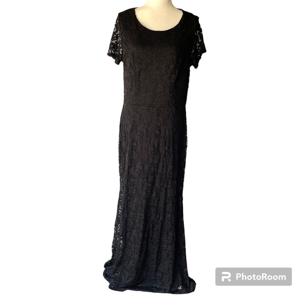 Women's Plus Size Black Lace Long Formal Evening Cocktail Prom Dress Gown, Sz 18
